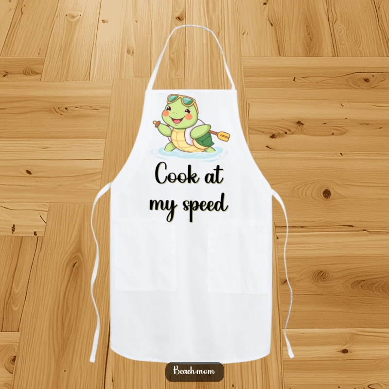 Funny Turtle Apron: An enthusiastic turtle in a floatie paddles happily, bringing a touch of humorous aquatic charm to kitchen wear.