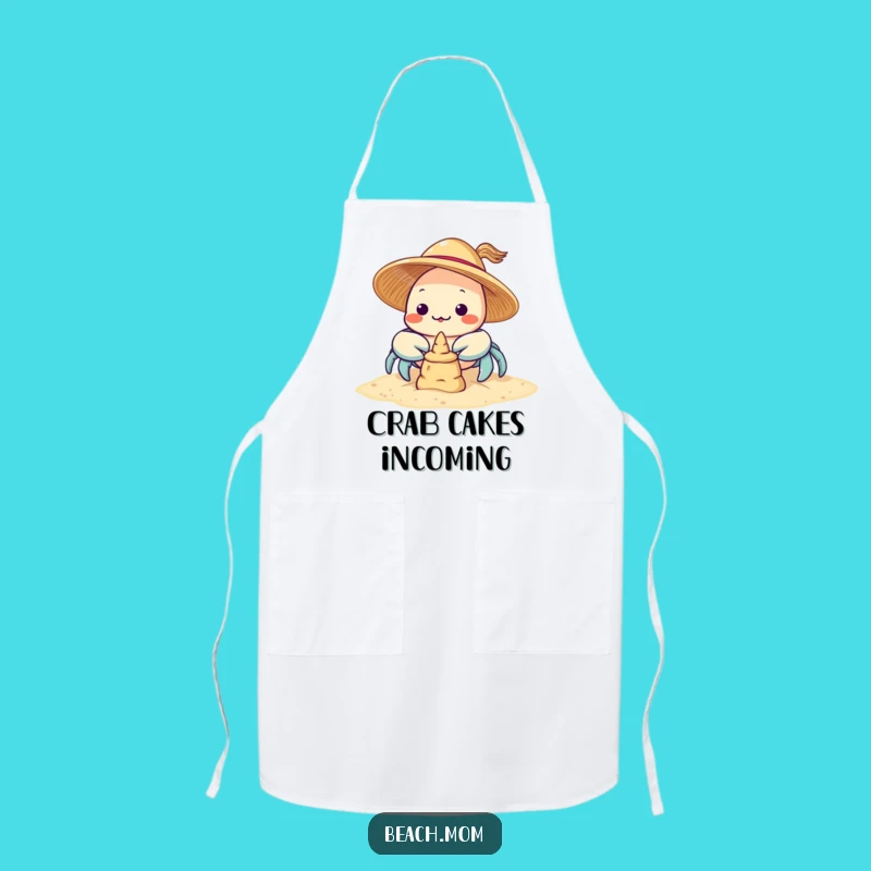 Funny Kawaii Crab Sandcastle Apron: Chef Character Funny Kitchen Gift