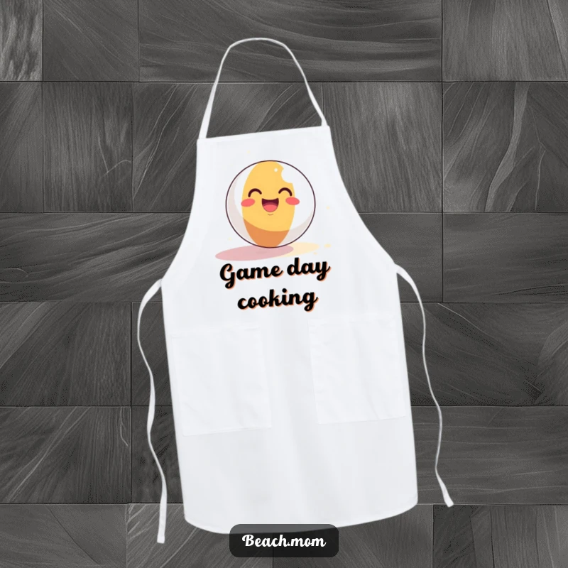 Funny Beach Ball Apron: A smiling beach ball joyfully bounces on sand, bringing humorous summer charm to kitchen wear.