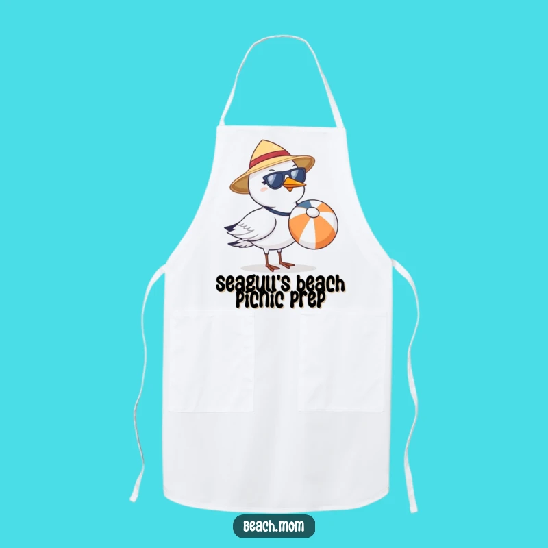 Funny Seagull Beach Ball Apron - Kitchen Sun Hat Sunglasses Chef Gift