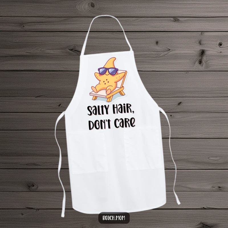 Funny Starfish Lounger Apron: A durable apron showcasing a starfish in sunglasses, ready for funny beach-themed cooking adventures.