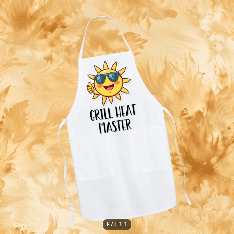 Funny Sun Apron: A smiling sun with sunglasses gives a thumbs up, adding humor to cooking.