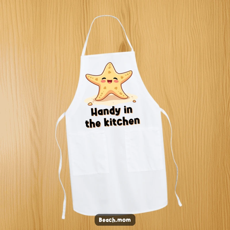 Funny apron featuring a starfish wiggling its arms on the beach, ideal for culinary adventures.
