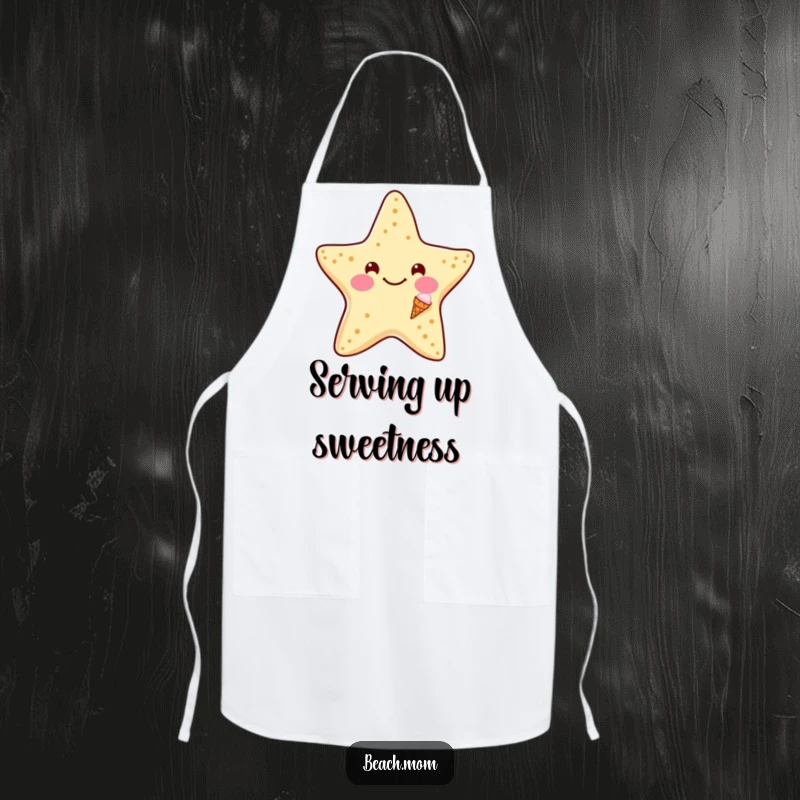 Funny Starfish Ice Cream Apron: A practical apron featuring a smiling starfish with a tiny ice cream cone, ideal for funny dessert making.
