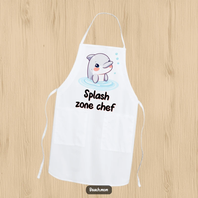 Funny dolphin apron featuring a playful dolphin blowing bubbles, protecting the wearer with ocean vibes.