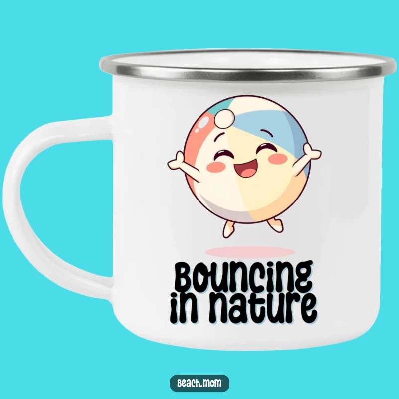 Funny Beach Ball Camping Mug: Joyful Bouncing Character Adventure Gear