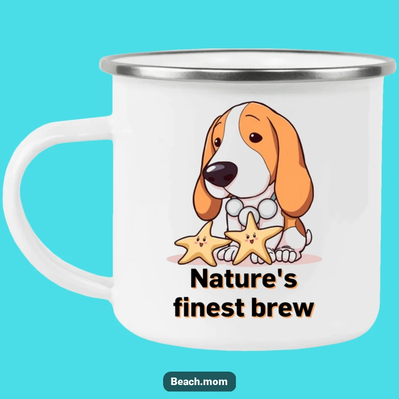 Funny Basset Hound Beach Camping Mug - Curious Seashell Drinkware