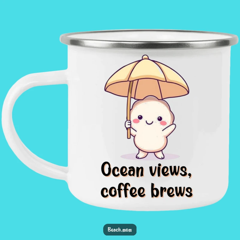 Funny Smiling Seashell Camping Mug: Beach Umbrella Cup for Outdoor Fun