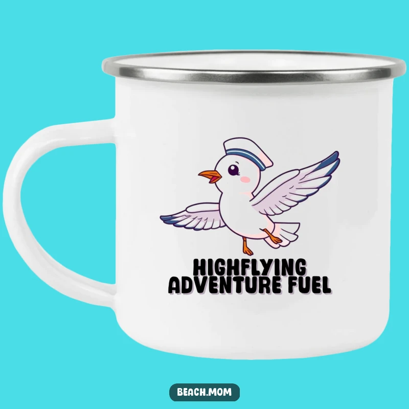 Funny Seagull Camp Mug: Delighted Bird Soaring Happily