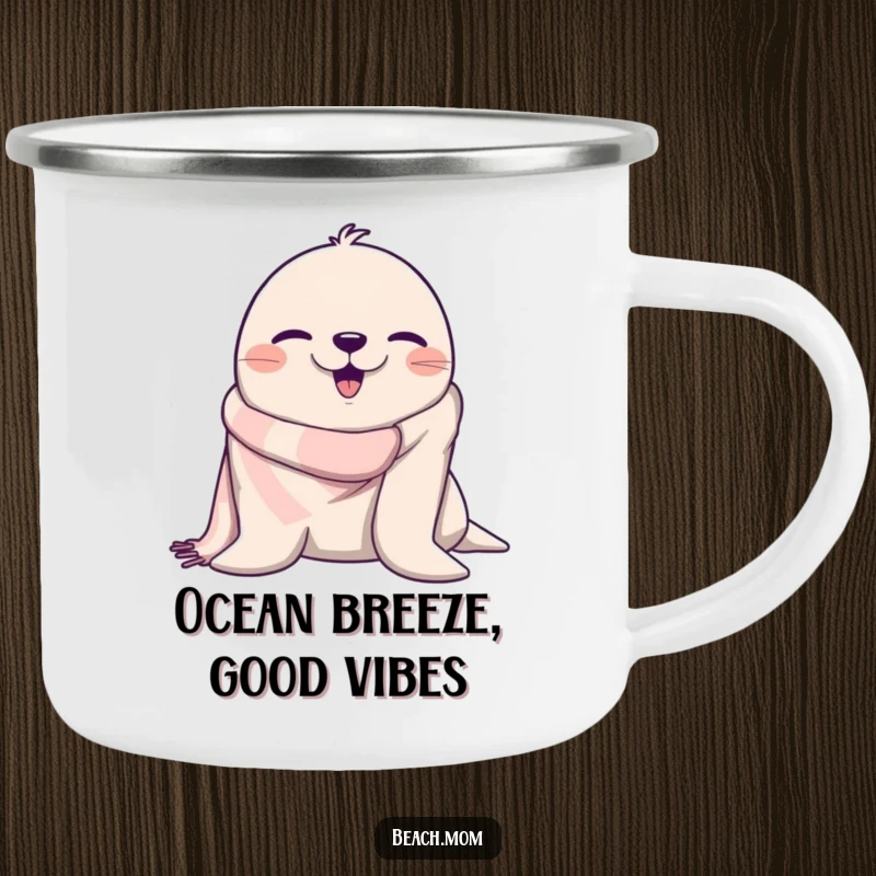 Funny seal winking with a beach towel, perfect for a durable and humorous camping mug for outdoor trips.