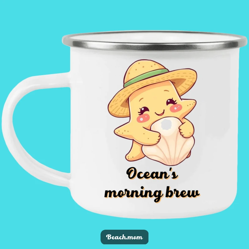 Funny Starfish Seashell Hug Camping Mug - Outdoor Straw Hat Coffee Gift