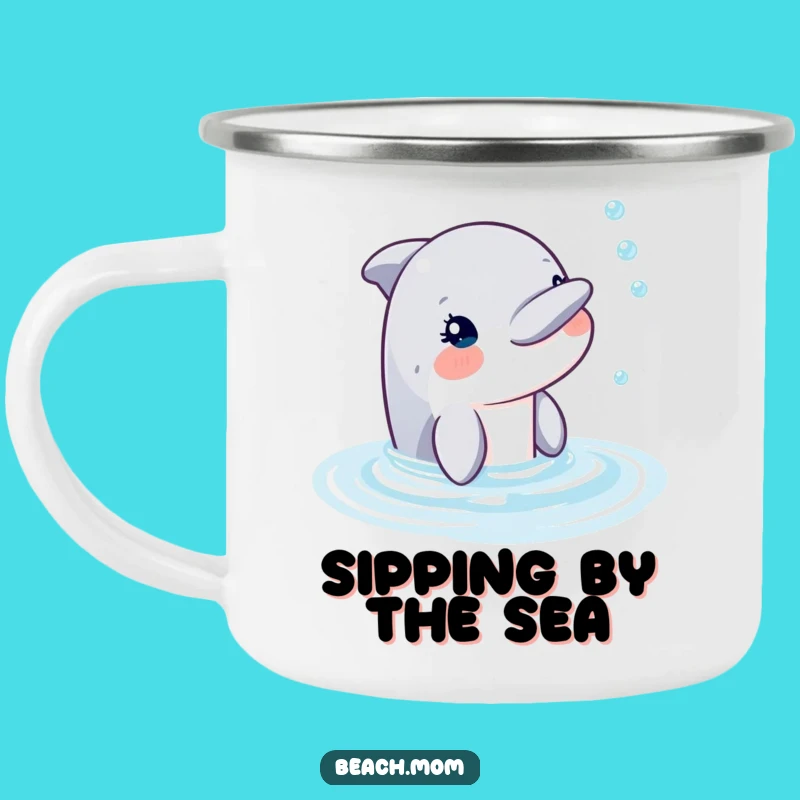 Funny Dolphin Bubble Enamel Mug: Hilarious Ocean Brews, Perfect Gift!