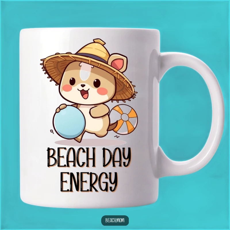 Funny Beach Animal Mug - Straw Hat Ball Chasing Coffee Gift