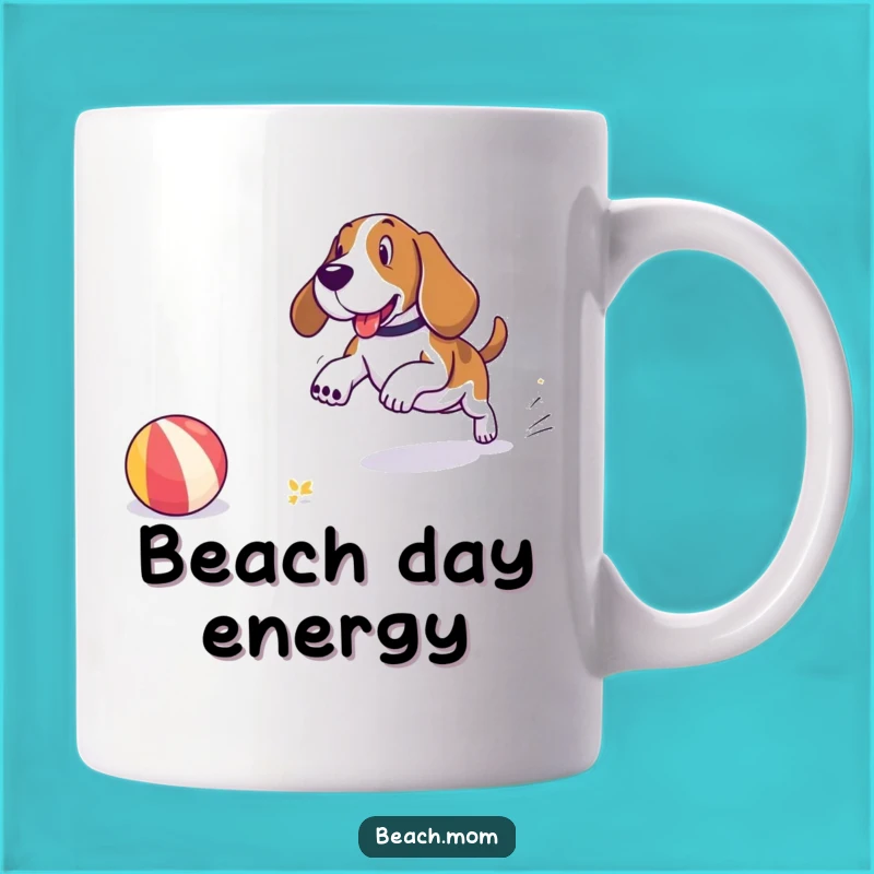 Funny Beach Basset Hound Ball Chase Mug - Hilarious Dog Lover Gift