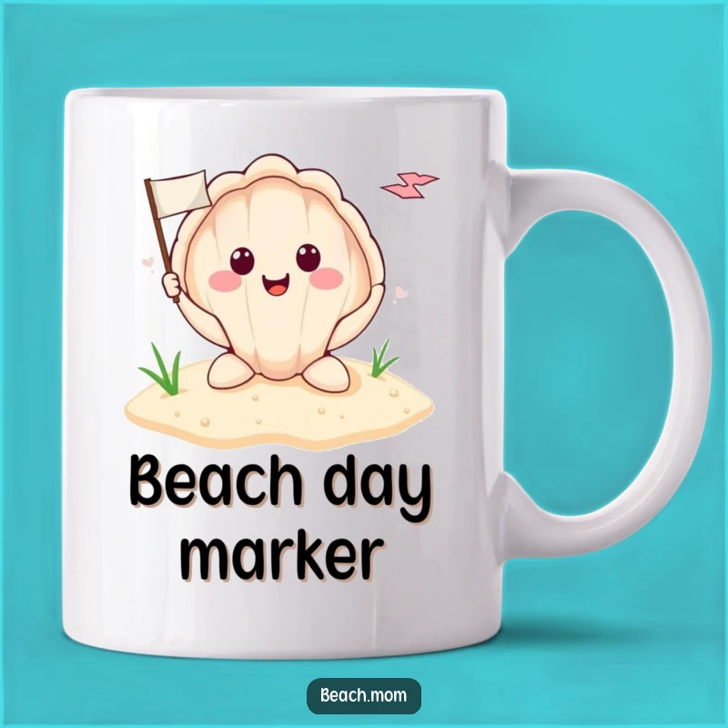 Funny Seashell Flag Mug: Cheerful Beach Marker Gift for Coastal Lovers