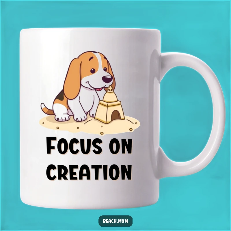 Funny Basset Hound Sandcastle Builder Mug - Determined Dog Beach Gift