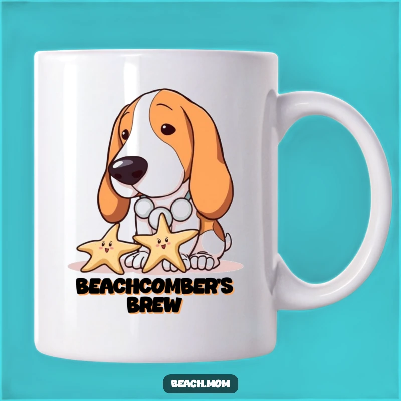 Funny Basset Hound Seashell Mug - Curious Beach Dog Starfish Gift