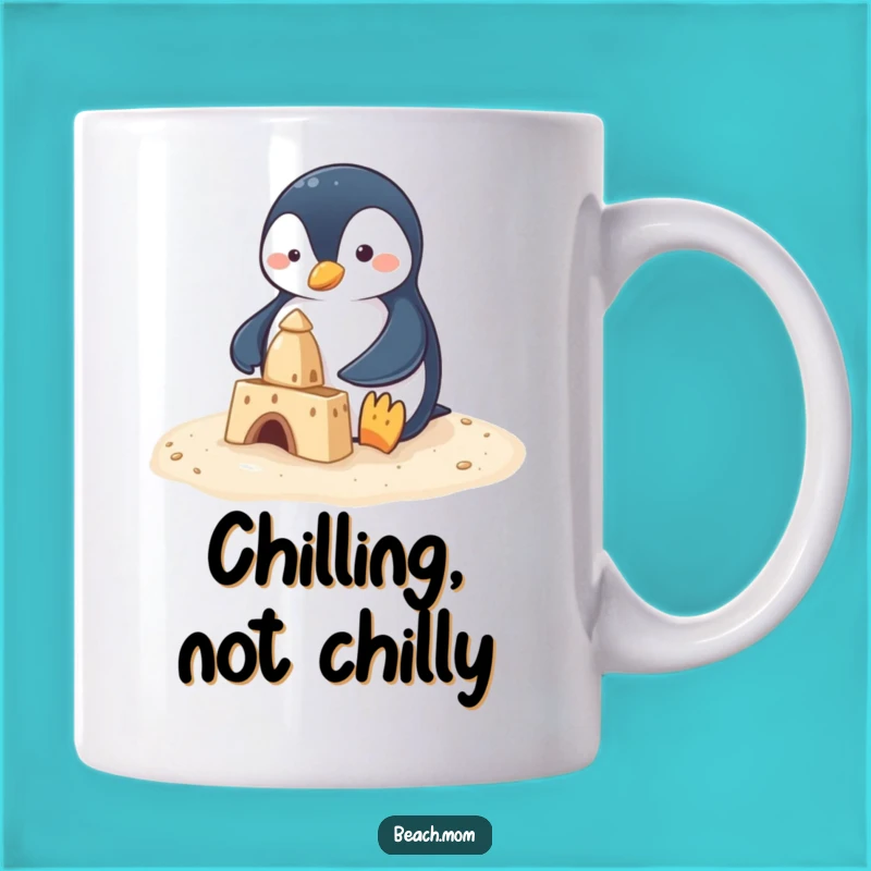 Funny Penguin Sandcastle Mug: Adorable Beach Builder Gift for Penguin Lovers