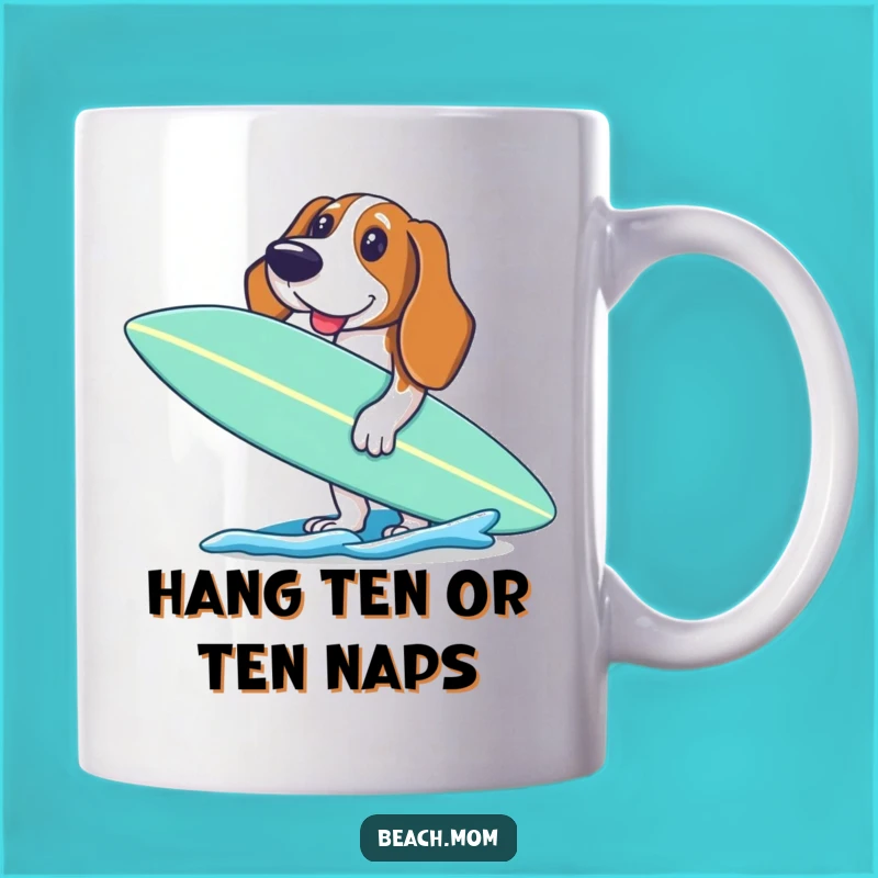 Funny Basset Hound Surf Mug - Excited Paddle Dog Gift for Surfers