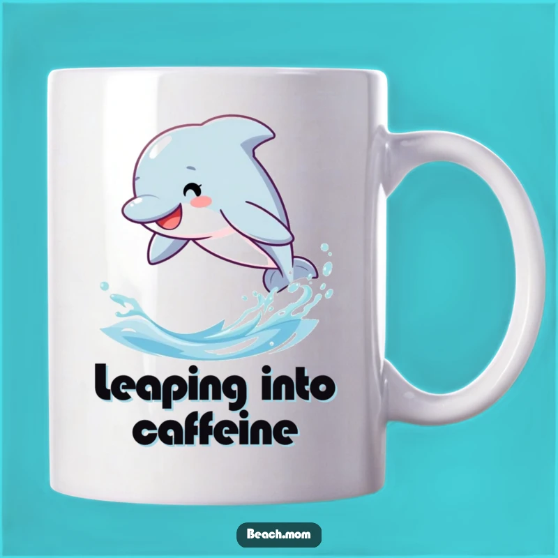 Funny Dolphin Mug - Playful Cartoon Leaping Through Waves for Ocean Lovers