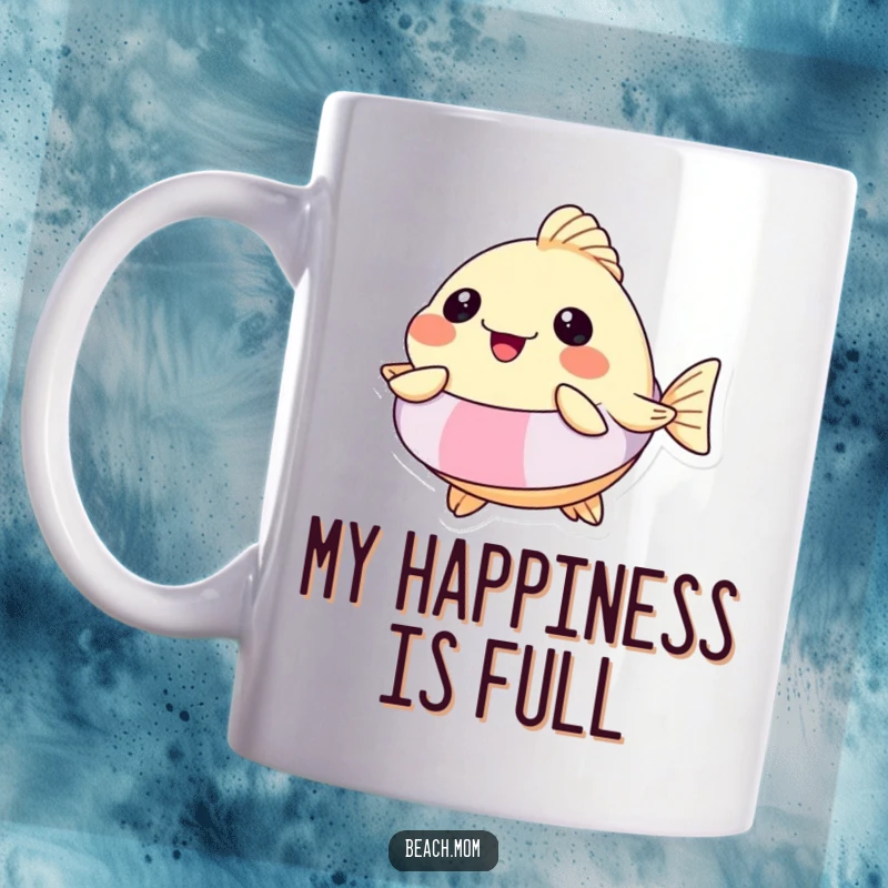 Funny Pufferfish Floatie Mug: A happy pufferfish wearing a floatie, inflated with pure, funny joy and ready for water play.