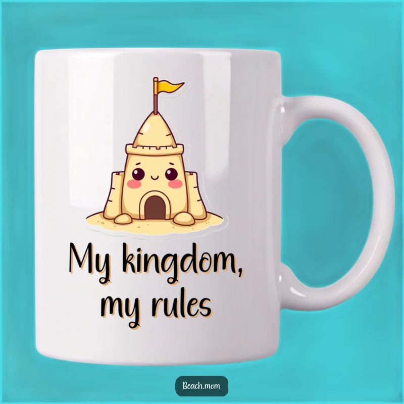 Funny Sandcastle Flag Mug: Cheerful Character Gift for Beach Lovers
