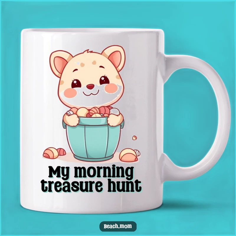 Funny Seashell Collector Mug, Happy Bucket Smile, Perfect Beach Gift for Her