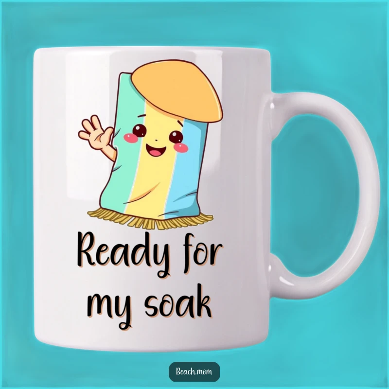 Funny Beach Towel Smile Mug: Cheerful Waves for Your Morning Coffee