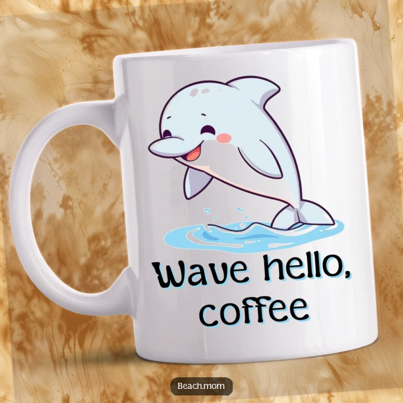 Funny Dolphin Mug: A playful dolphin leaps from the water with a big, happy grin.