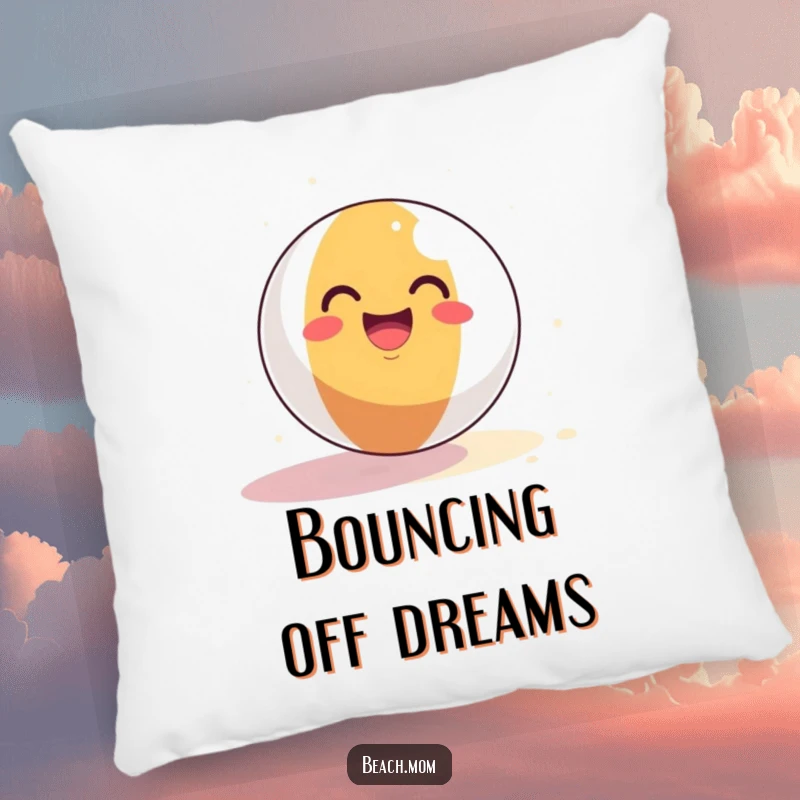 Funny Beach Ball Pillow: A smiling beach ball bounces joyfully on sand, offering plush comfort and humorous summer vibes.