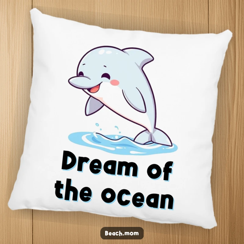 Funny Dolphin Pillow: A playful dolphin leaps from water with a grin, soft and humorous.