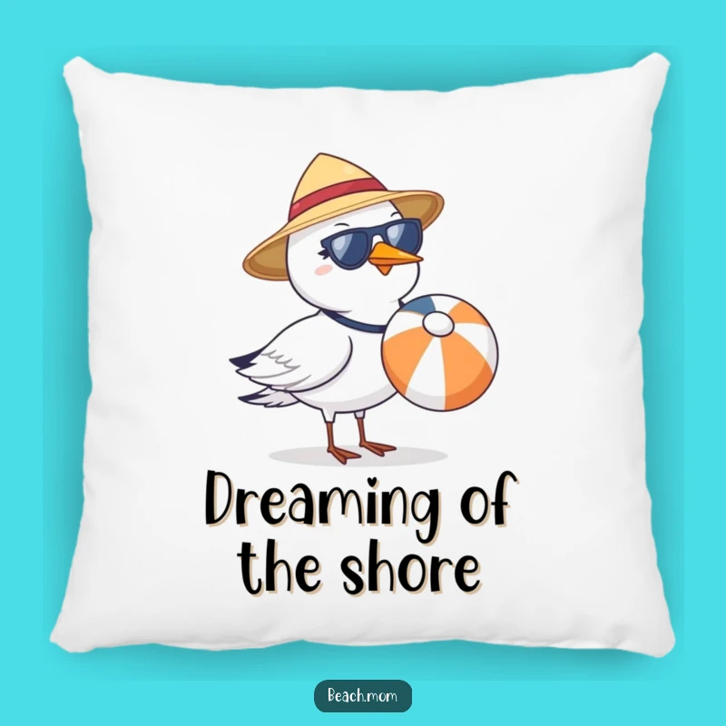 Funny Seagull Beach Ball Pillow - Comfy Sun Hat Sunglasses Cushion Gift