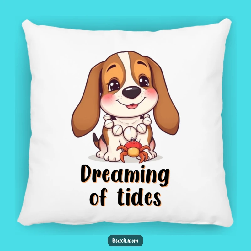 Funny Basset Hound Seashell Pillow: Cozy Accent for Beach-Themed Rooms