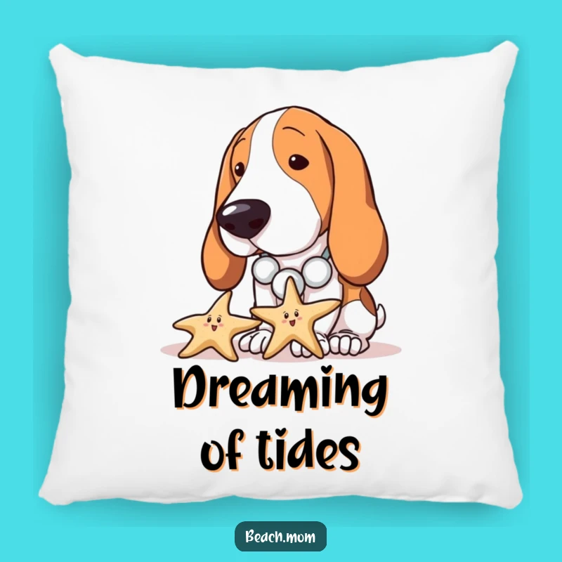 Funny Basset Hound Beach Pillow - Curious Dog Seashell Accent