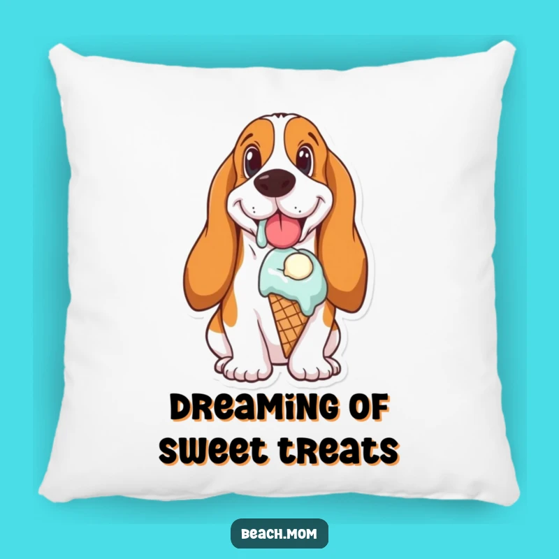 Funny Basset Hound Ice Cream Pillow: Cozy & Cute Sweet Treat Cushion Gift