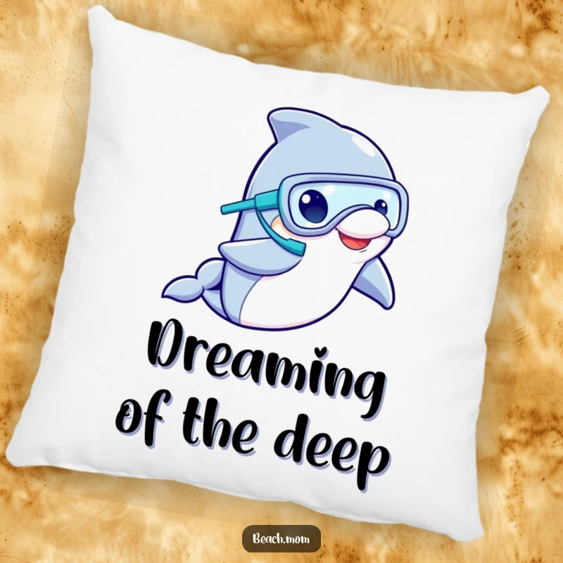 Funny Dolphin Snorkeler Pillow: Soft pillow with a dolphin in a snorkel mask waving, offering funny ocean-themed comfort.