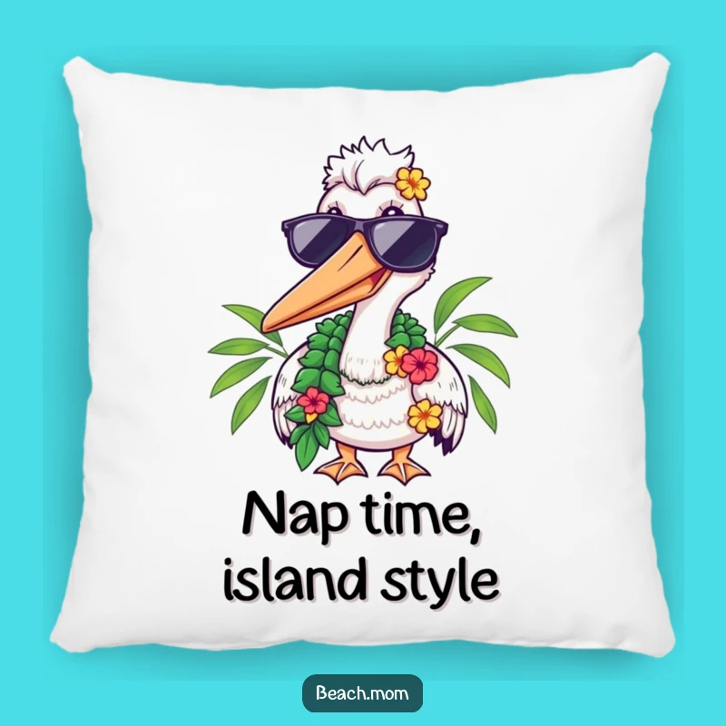Funny Pelican Shades Lei Pillow - Cozy Tropical Comfort Gift!