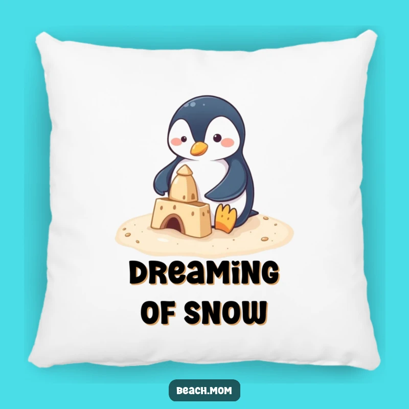 Funny Penguin Sandcastle Pillow: Cozy and Comical Beach Decor Accent