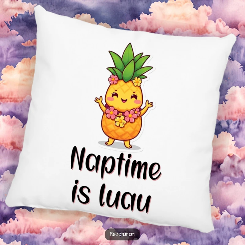 Funny pineapple hula pillow featuring a cute, dancing pineapple character in a lei, offering soft, tropical comfort.