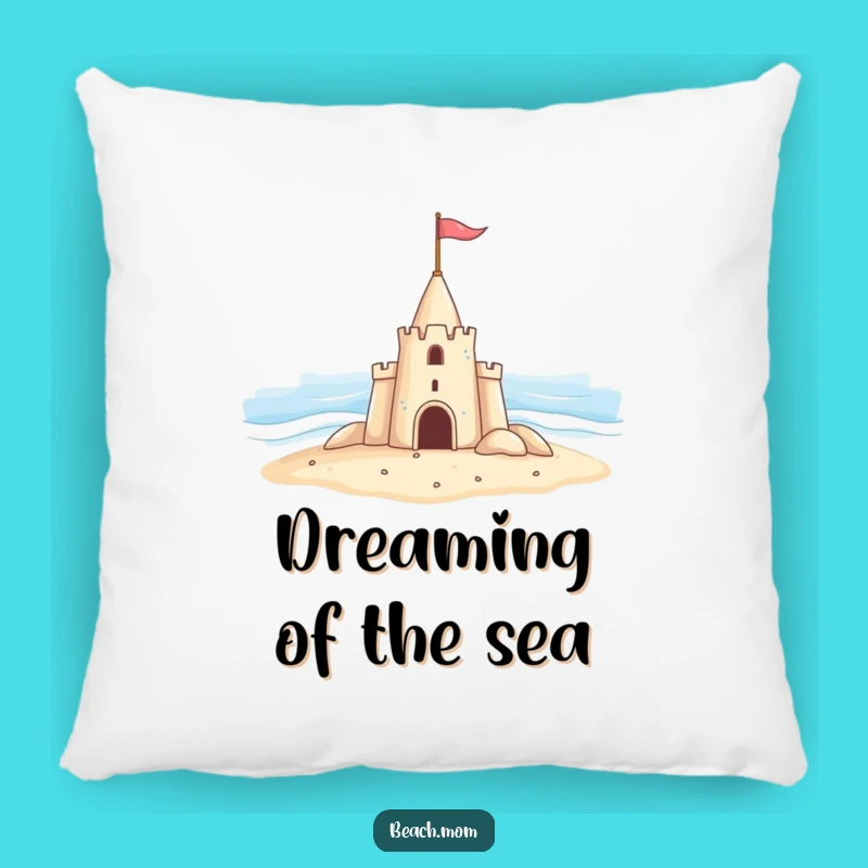 Funny Sandcastle Accent Pillow: Cheerful Castle Waving Flag at Ocean