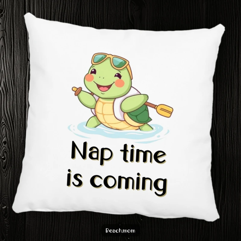 Funny Turtle Pillow: A joyful turtle wearing a floatie paddles enthusiastically, offering plush comfort and a humorous aquatic theme.