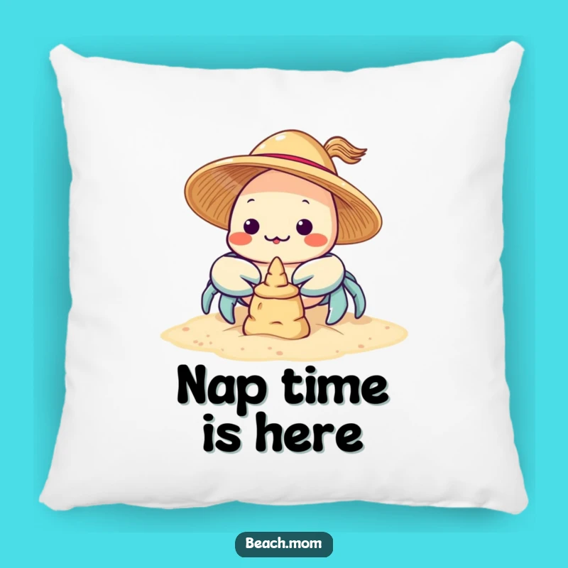 Funny Kawaii Crab Sandcastle Pillow: Cozy Beach Character Funny Gift