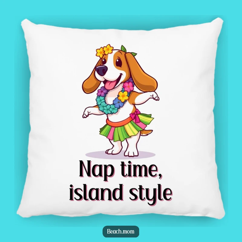 Funny Basset Hound Hula Dancer Pillow: Cute & Cozy Tropical Cushion Gift