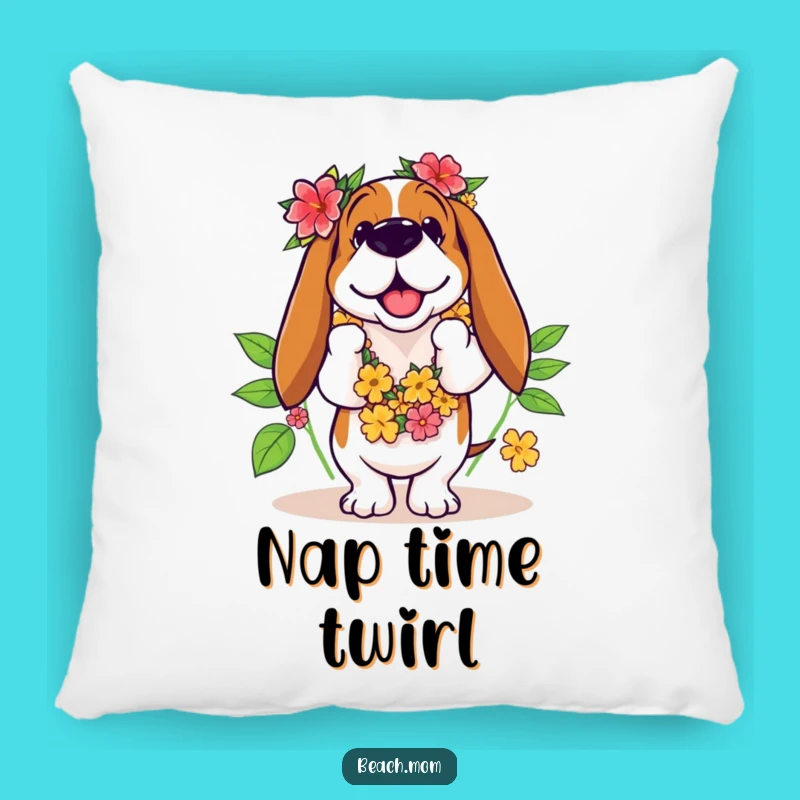 Funny Basset Hound Hula Dancer Pillow - Hilarious Tropical Couch Decor Gift