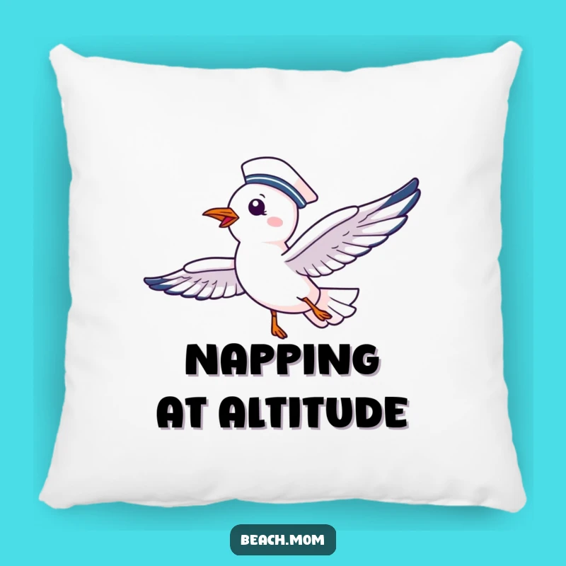 Funny Seagull Accent Pillow: Delighted Bird Soaring Happily
