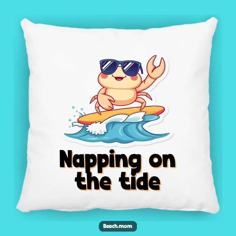 Funny Surfing Crab Pillow: Cool Shades Comfort, Perfect Beach Gift
