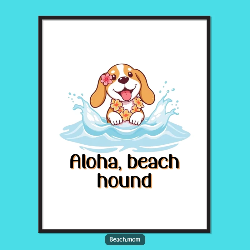 Funny Basset Hound Lei Splash Digital Print - Instant Joyful Beach Decor Gift