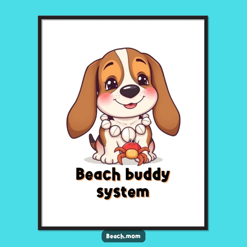 Funny Basset Hound Beach Art Print: Instant Coastal Dog Download