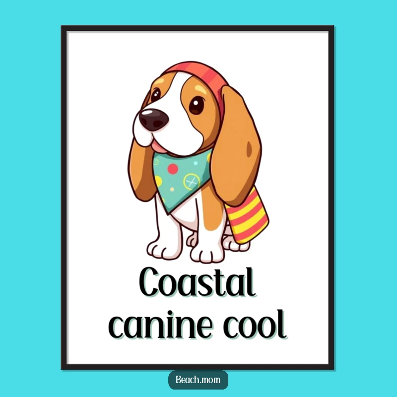 Funny Basset Hound Beach Art Print: Instant Dog Download for Decor