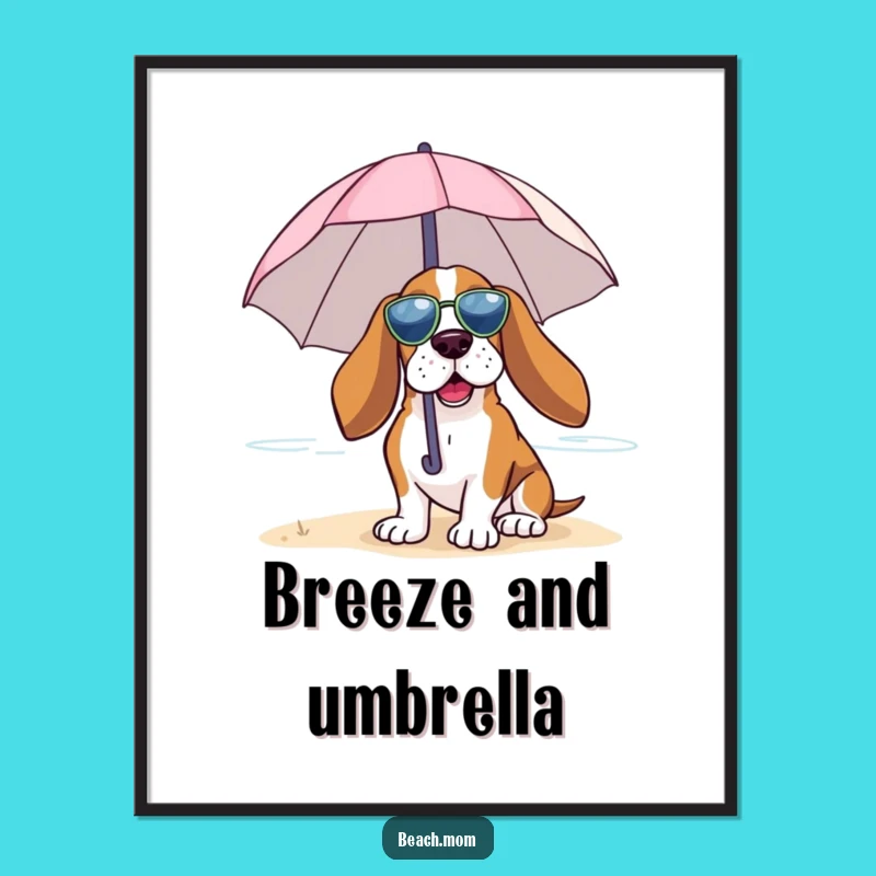 Funny Basset Hound Beach Umbrella Digital Art: Relaxed Scene Gift